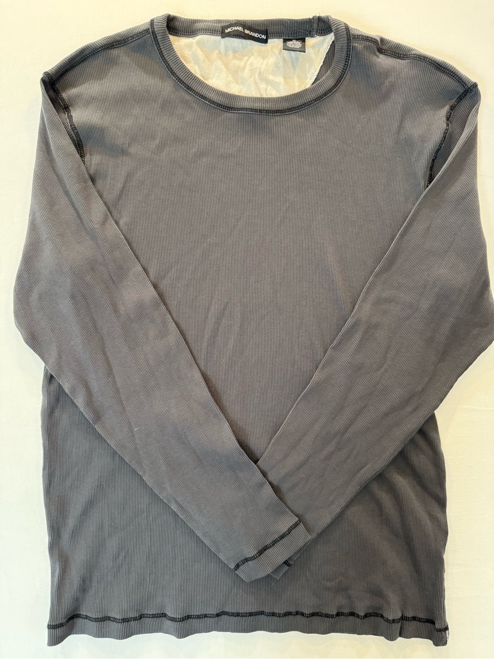 Michael Brandon Men's Long Sleeve Ribbed Crewneck Shirt - Gray